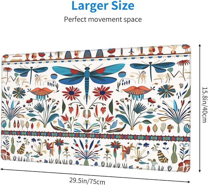 Dragonfly Floral Desk Cover MatExtended Large Mouse PadComputer Laptop Mat Desk Decor for Office Game Home 30x16 Inch
