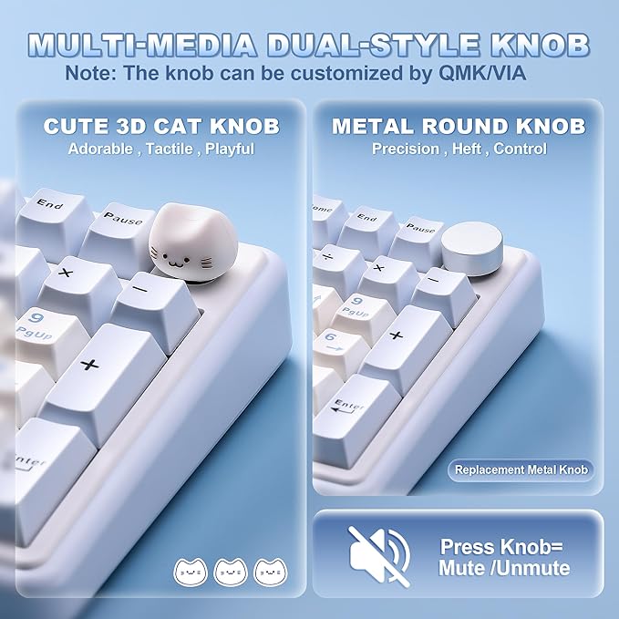 YUNZII B98 PRO QMK/VIA Wireless Mechanical Gaming Keyboard 96% Layout with Numpad and Cute Cat Knob BT/2.4G/USB-C Pre-Lubed Switch Hot Swap Gasket RGB for Win/Mac (Blue Milk V2 Linear Switch)
