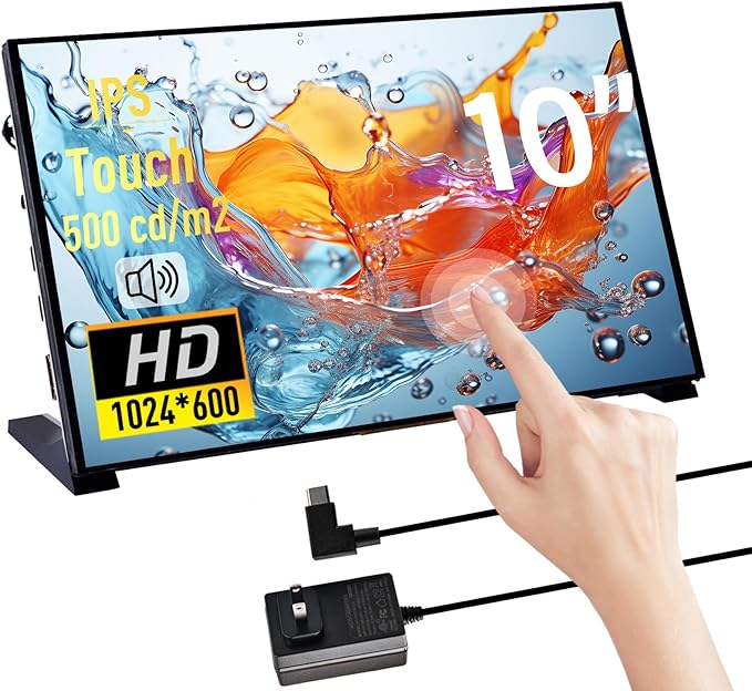 GeeekPi 10.1 inch Capacitive Touchscreen for Raspberry Pi HDMI Monitor IPS 1024X600 LCD Display with Dual-Speaker for Raspberry Pi 5/4B/3B+/3B/B+ with Mount Hole to Install Raspberry Pi Board
