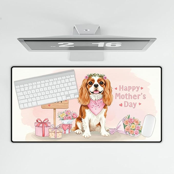 Happy Mother's Day Cavalier King Charles Spaniel Love Dog Mom Heart Flower Desk Mat Full Keyboard Mouse Pad Dog Lover Gifts Large Mousepad 12004