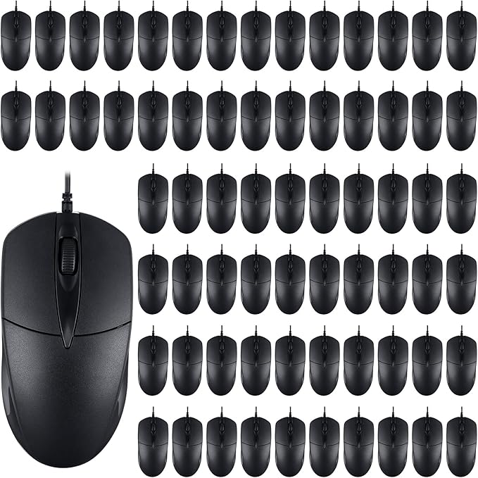 Kathfly 50 Pcs Black Wired USB Computer Mouse Bulk 1000 DPI 3 Button Corded Mouse with Home Office Noiseless Simple USB for Computer Laptop Desktop PC