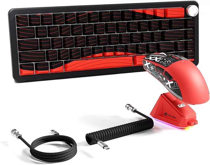 ATTACK SHARK X11 &amp X65 PRO HE Rapid Trigger Hall Effect Keyboard60% Magnetic Keyboard 8K Polling Rate RGB Hot SwapWireless Gaming Mice with Charging Dock 22K DPIBT/2.4Ghz/WiredCoiled Cable-Red
