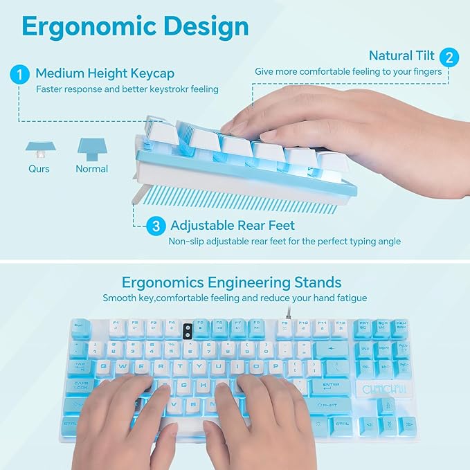 CHONCHOW Blue Keyboard and Mouse Combo 87 Keys TKL USB Wired LED Light Up Backlit Keyboard 800-3200 DPI RGB Mouse Blue Mouse and Keyboard Combo for PS4 PS5 PC Laptop Mac Computers