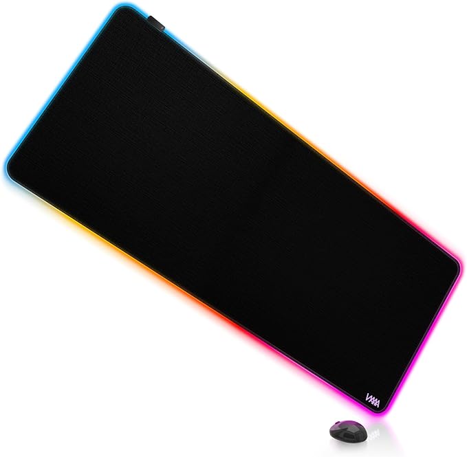 Vyaaa 47 x 20 RGB Gaming Mouse Pad XXL LED Desk Mat with 9 Light-Up Modes Smooth Surface &amp Non-Slip Rubber Base for Gaming/Office/Home (Black)