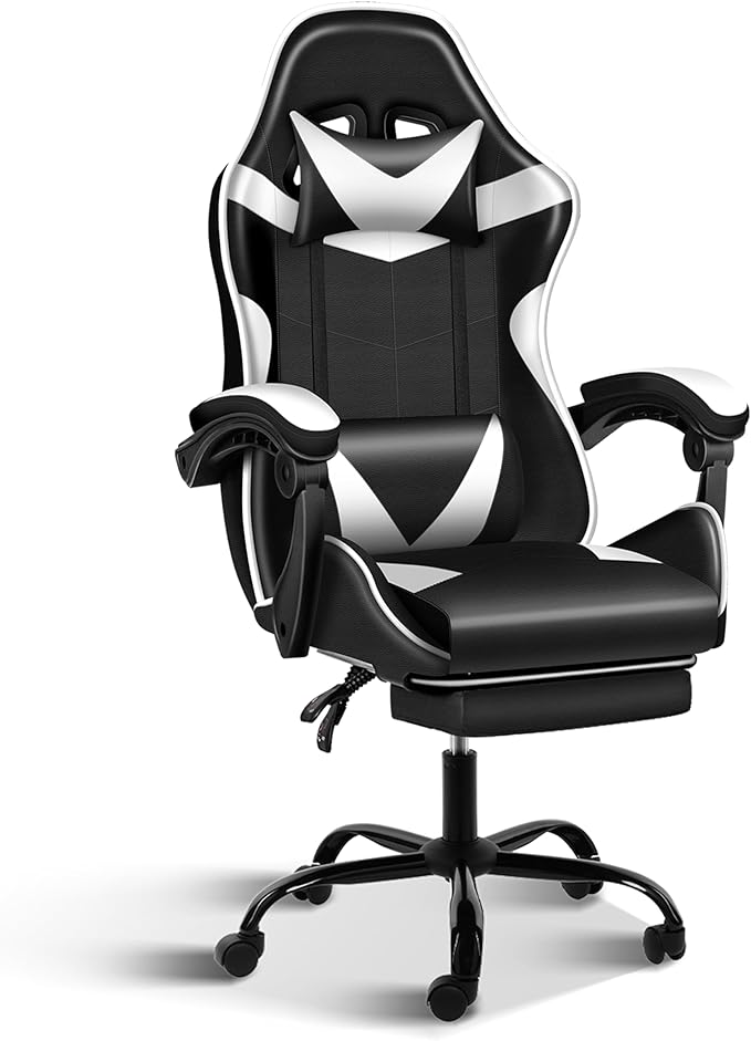 Gaming Chair Ergonomic Computer Chair with Footrest and Lumbar Support Height Adjustable Office Chair with 360° Swivel Seat and Headrest
