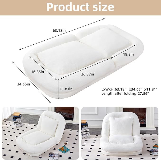 Folding Floor Lounge Chair - 5-Position Adjustable Sofa Chair for Gaming &amp Meditation Plush Ergonomic Support Portable Foldable Design for Living Room Apartment Small Space (Beige)