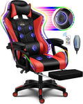 Gaming Chair Massage with Bluetooth Speakers and Led Lights Ergonomic Computer Gaming Chair with Footrest RGB Video Game Chair with High Back Lumbar SupportRed