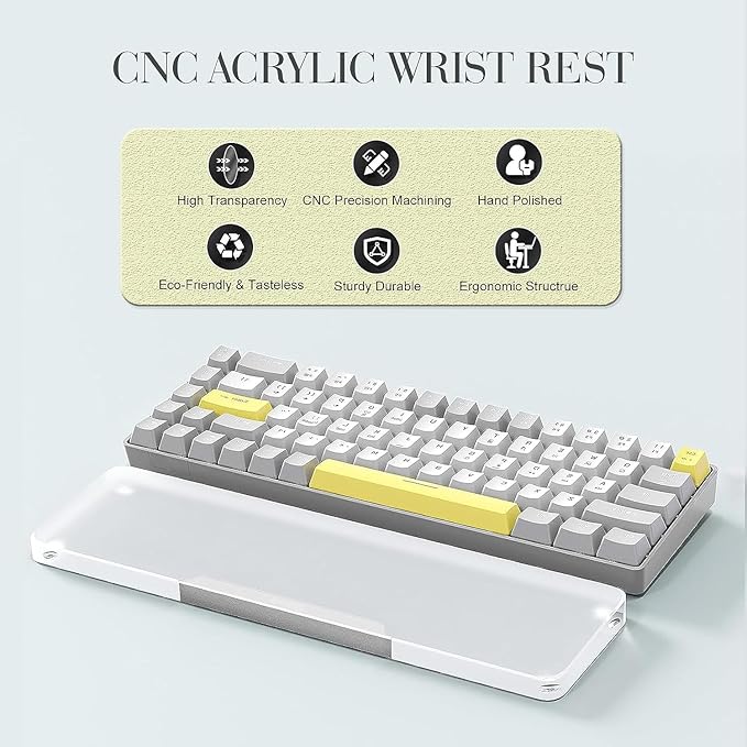 Acrylic Keyboard Wrist Rest Pro- Compact 60% Keyboard- Mechanical Keyboards Ergonomic Palm Rest for Computer KeyboardAnti-Slip BaseWrist Pad for LaptopOffice &amp Home-Easy TypingSilver