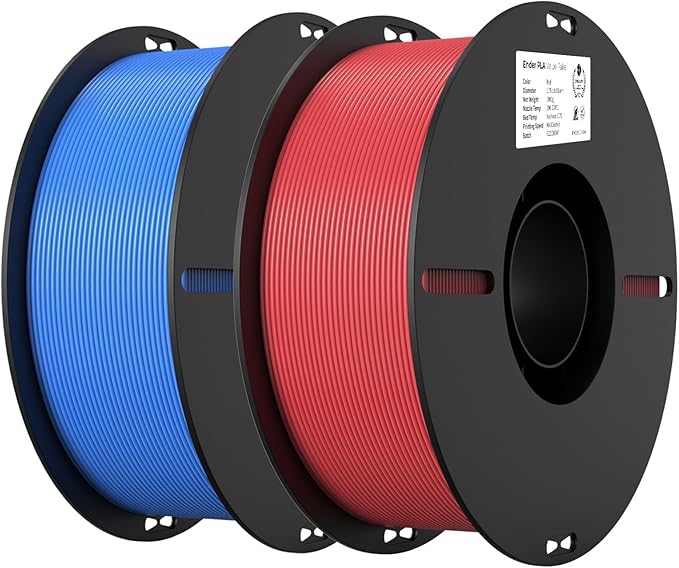Creality PLA Filament 1.75mm PLA 3D Printer Filament 2kg Cardboard Spool (4.4lbs) Dimensional Accuracy +/- 0.02mm Fit Most FDM Printer (Red &amp Blue 2-Pack)