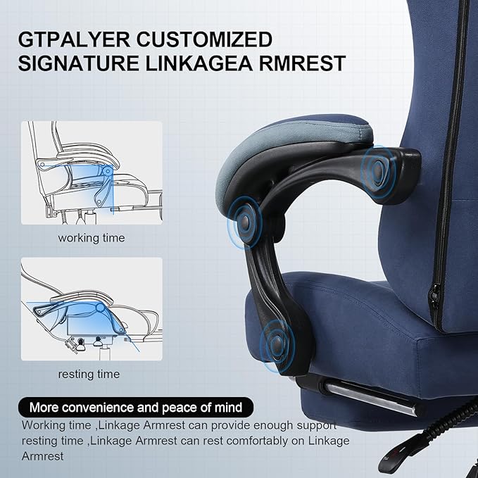 GTPLAYER Gaming Chair Computer Office Chair with Pocket Spring Cushion Linkage Armrests and Footrest High Back Ergonomic Computer Chair with Lumbar Support Task Chair with Footrest