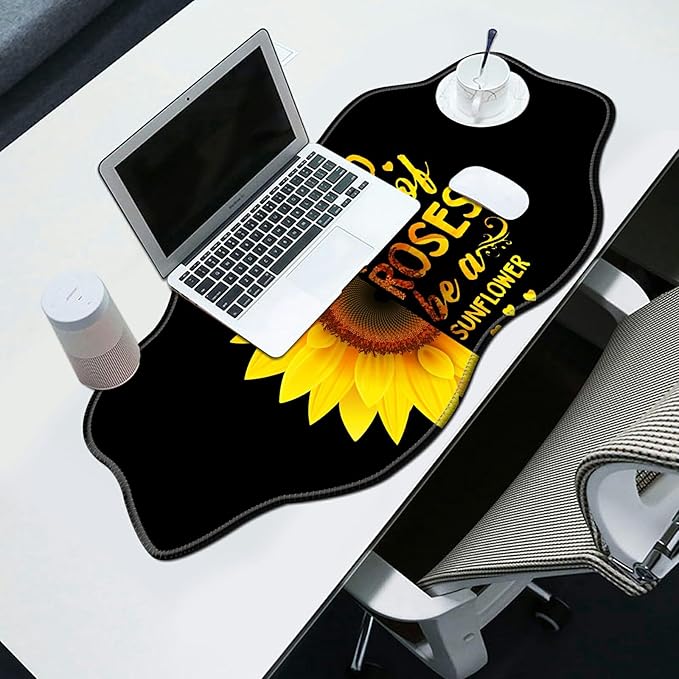 Sunflower Black Desk Mat Mouse Pad 35.4X15.7 XL Extended Mousepad Huge Mouse Pads with Stitched Edges Desk Pad for Work Game Office Home