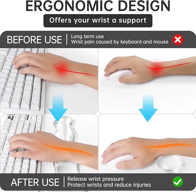 Mouse Pad with Wrist Rest Soft Cloud Gel Keyboard Mouse Pad Set with Hand Wrist Support Cute Non Slip Office Desk Accessories for Comfort/Pain Relief/PC Gaming/Computer/Laptop (Clear Wave)