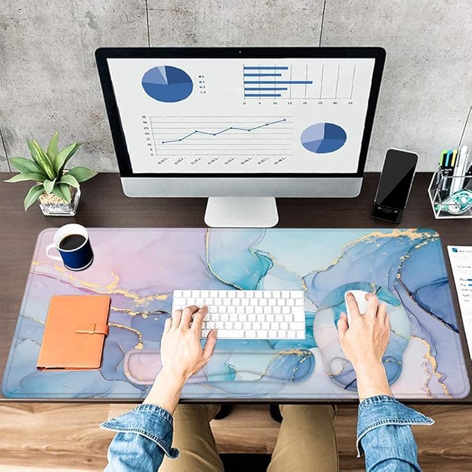LATEEFAH Mouse Pad with Wrist Rest Large Mouse Pad Ergonomic Gaming Desk Pad Keyboard Wrist Rest Set 4-in-1 Desk Mat Keyboard Mat for Home Office