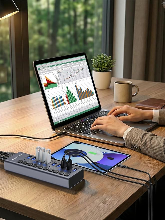 Powered USB 3.2 Hub ACASIS 10 Ports USB 3.2 Hub with 10Gbps Data Speed Aluminum Housing USB Hub Powered with 48W Power Adapter USB Hub for PC/Laptop Computer Flash Drive Printer Camera
