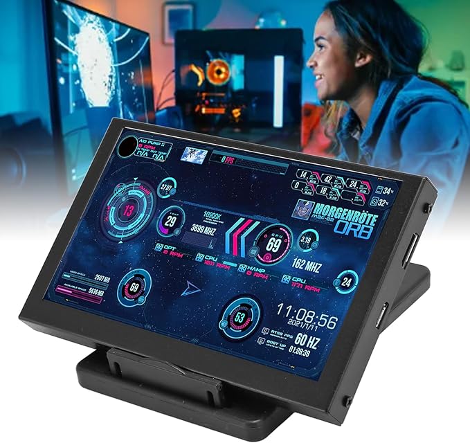 Yunseity 5 Inch Computer Temp Monitor Mini Secondary Screen PC Sensor Panel Monitor PC CPU HDD Data Monitor with DIY Theme for PC Case for Window System