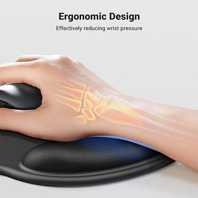 UGREEN Ergonomic Mouse Pad with Wrist Rest Support Memory Foam Smooth Surface Non-Slip Base Black/White