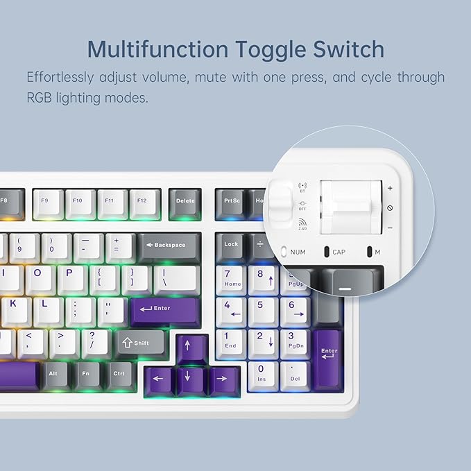 Machenike KG98 Mechanical KeyboardHot Swappable Custom Gaming KeyboardPre-lubed Linear SwitchesRGB SidelitTri-Mode 98 Keys Compact Layout for Gaming/Typing/Win/Mac/PC