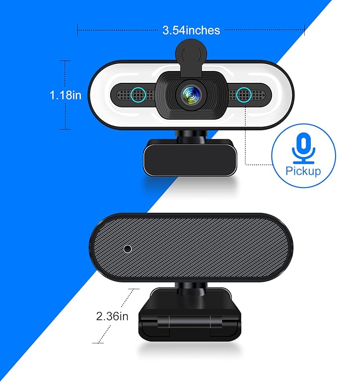 1080P Webcam with Microphone for Desktop USB PC Laptop Computer Camera with Ring Light &amp Webcam Cover 3 Light Colors 110 Wide Angles View Plug and Play