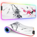 ITNRSIIET RGB Gaming Mouse Pad Full Desk XL Extended Large Gaming Mousepad 12 Lighting Modes 30% Thicker Big LED Desk Mat for Gamers 32 x 12 inches Japanese Mount Fuji Sakura