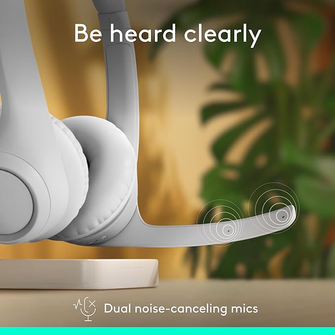 Logitech Zone 300 Wireless Bluetooth Headset with Noise-Canceling Microphone Compatible with Windows Mac Chrome Linux iOS iPadOS Android – Off-White