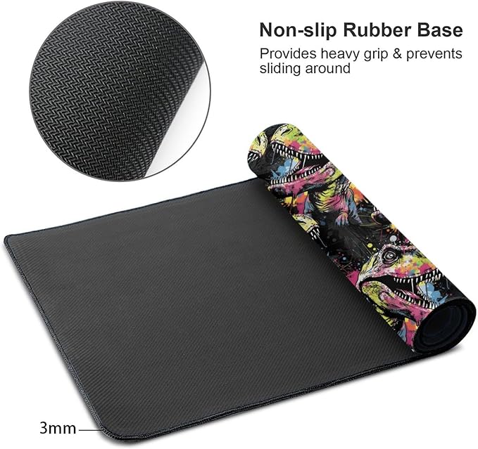 Colorful Tyrannosaurus Rex Mouse Pad Non Slip Large Desk Keyboard Mat Gaming Protection Pad 16X29.5 Inch