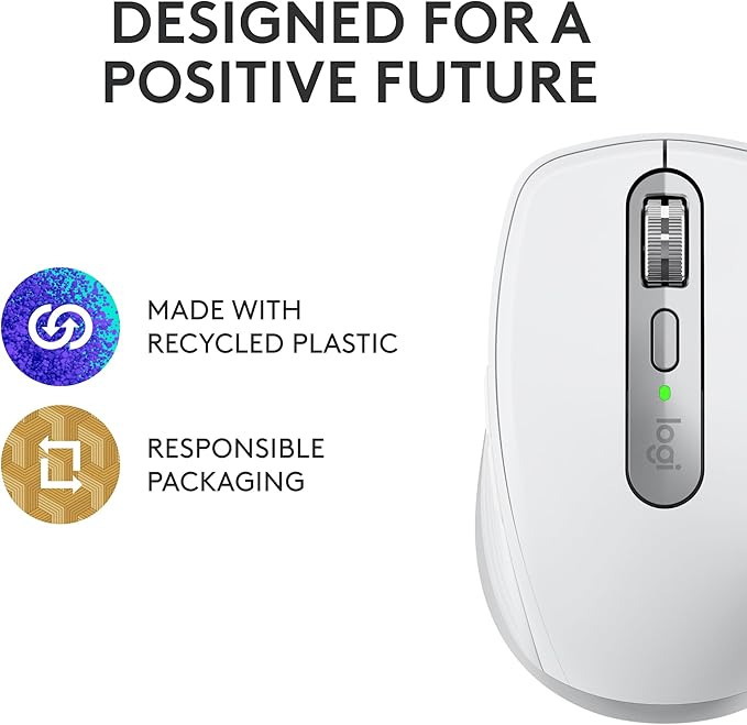 Logitech MX Anywhere 3S Compact Wireless Mouse Fast Scrolling 8K DPI Any-Surface Tracking Quiet Clicks Programmable Buttons USB C Bluetooth Windows PC Linux Chrome Mac - Pale Grey