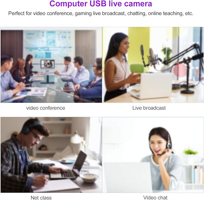 Webcam HD USB Computer Camera Webcam with Mic Video Recordin Diital Webcam for Live Broaast(White)