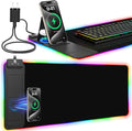 RGB Mouse Pad with Foldable Phone Stand &amp Wireless Charger 31.5x11.8 XL Gaming Mousepad Large Desk Mat Desk Pad with Dual Charging for Phone &amp AirPods | 11 Colors &amp 5 Modes | Waterproo
