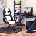 Executive PC Gaming Chair with Lumbar Support &amp Headrest - Ergonomic Leather Racer Task Chair for Home Office Gaming Room - Heavy Duty &amp Comfortable (White)