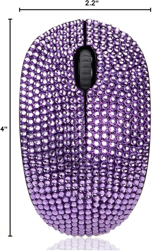Bling Dazzling 2.4GHz Wireless Silent Mouse Covered with Rhinestone Crystal Crystallized Mouse with USB Receiver Compatible with Notebook PC Laptop Computer MacBookGreat Gift (Purple)