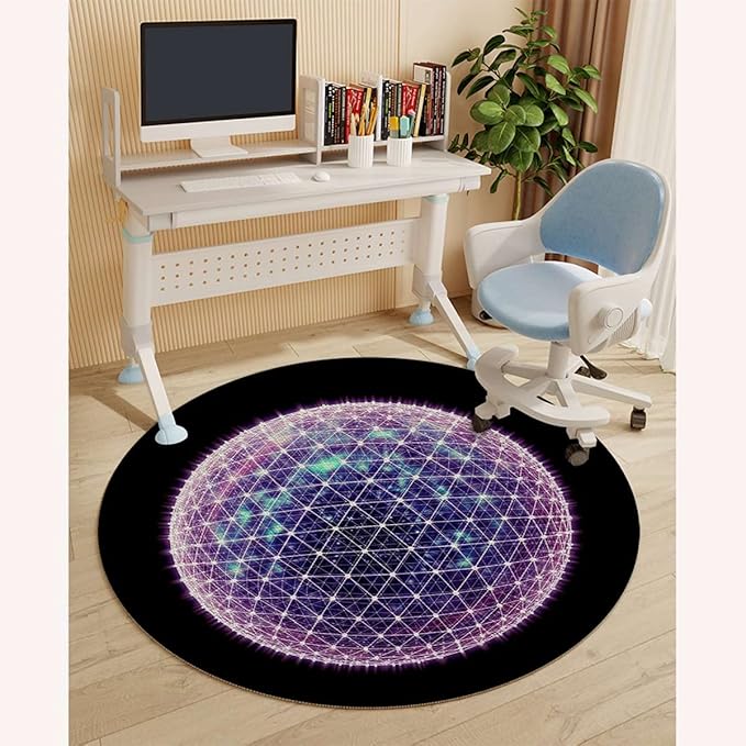 Blue Purple PU Leather Computer Chair Mat for Rolling Chair Colorful Geometric Circular Motifs Under Desk Low-Pile Office Rug Large Anti-Slip Multi-Purpose Dark Blue Flower Diameter 35.4 in