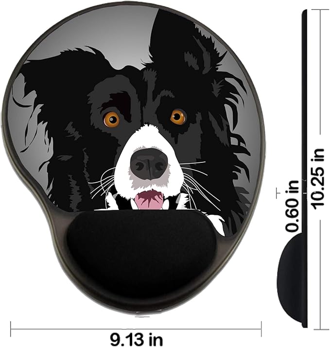 MSD Mousepad Wrist Rest Protected Mouse Pads/Mat with Wrist Support Design for Dog Pet Animal Canine Isolated Border Collie White Domestic Cute White Back