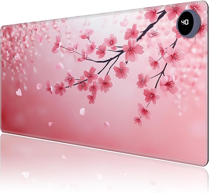 Heated Mouse PadWarm Desk Pad with 3 Levels Heating &amp 3 Hours Auto Shut-Off PU Leather Heated Desk Pad Warmer Pad for Home Office - 31.5 x 13 inchCherry Blossoms