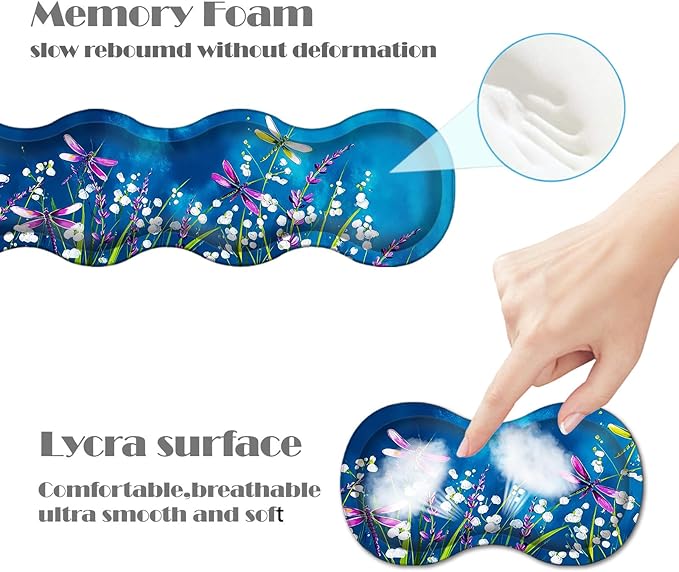 Ergonomic Keyboard Wrist Rest &amp Mouse Pad Wrist Rest SetXL Gaming Desk Mat 31.5x 11.8Non-Slip BaseMemory FoamEasy Typing Pain Relief for Office &amp HomeDragonflies Over Flower Field