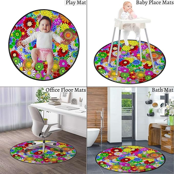 Rustic Floral Design Chair Mat Hard Floor Protecting and Noise Cancelling with Anti Slip Rubber Multi-Purpose Floor Mat for Bedroom Natural Flower FeaturedGreen Yellow Diameter 39.3 in