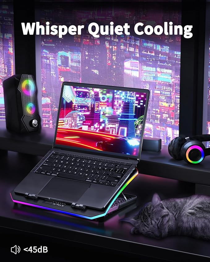 KeiBn 9 Fans &amp 5.5inch Powerful Cooling Fan Free Height Adjustment 10 RGB Lights Phone Stand-Blue