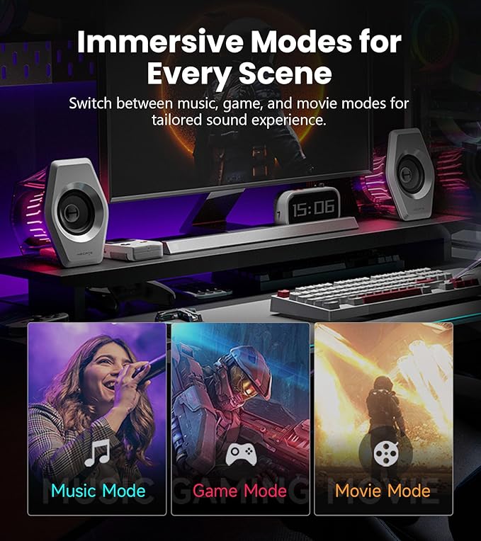 Edifier G2000 Pro Bluetooth Computer Speakers with 7.1 Virtual Surround Sound RGB Lighting USB &amp Aux Input - Ideal Gaming Desk Accessories for PC PS5 Game Console (White)