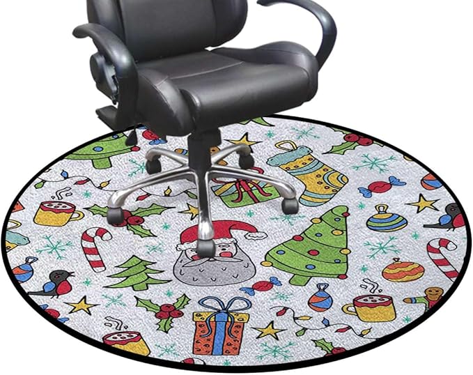 Red White Chair Mat for Hardwood Floor Anti-Slip Office Chair Mat for Carpet Desk Chair Mat for Office Gaming Room Home Decor Wreath Cane Snowman Patterns Diameter 43.3 in