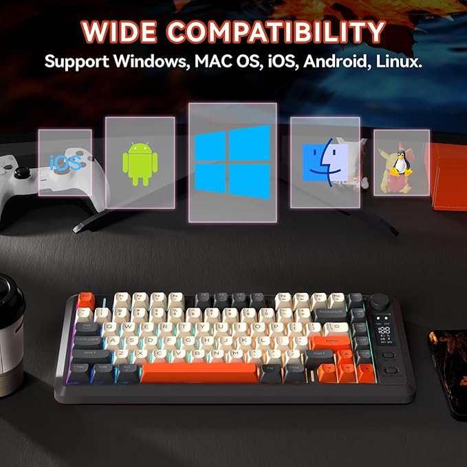 ZIYOU LANG M75 Wireless Gaming Keyboard RGB Backlit Rechargeable 2000mAh Battery Small Membrane But Mechanical Feel Keyboard with Smart Display &amp Knob PBT Gradient keycaps for PC MAC - Shimmer