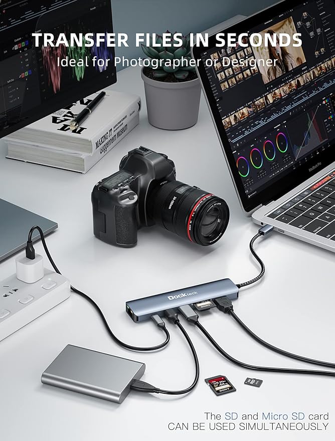 dockteck 7-in-1 USB C Hub with 4K 60Hz HDMI 1Gbps Ethernet 100W Power Delivery SD/TF Card Slots USB 3.0 Data Ports for MacBook iPad Pro XPS