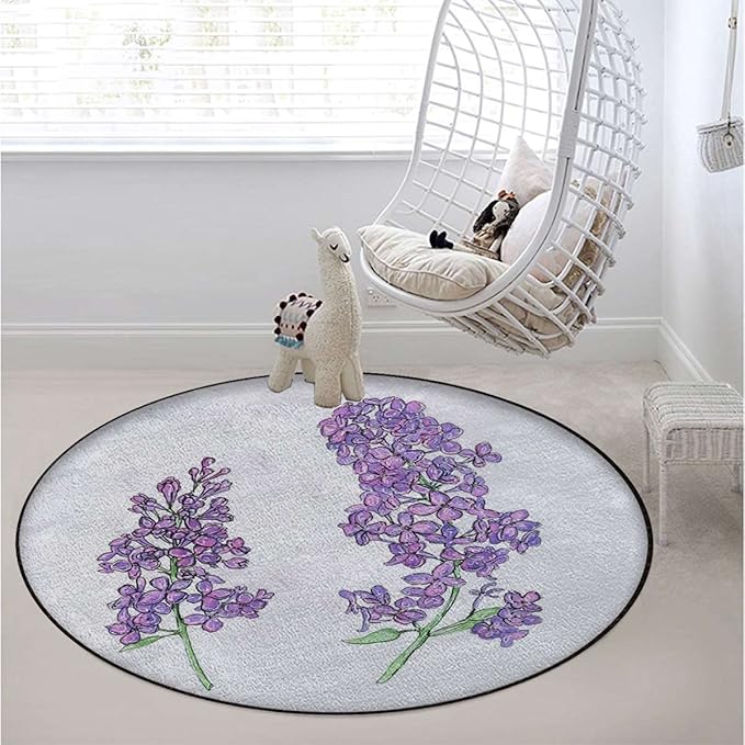 Love Themed Tree Round Chair CushionFloor mat thickest Chair Cushion Hardwood Floor Protection mat for Office and Home Computer Chairs Nature Spring TreePurple Lilac Diameter 60 in