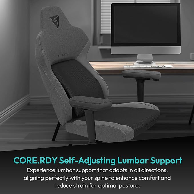 ThunderX3 CORE Smart MESH Gaming Chair Black &amp Dark Grey – Ergonomic Office Chair Automatic Lumbar Support Synchronised Mechanism 3D Armrests Fabric Cover for Users up to 125kg 155-190cm