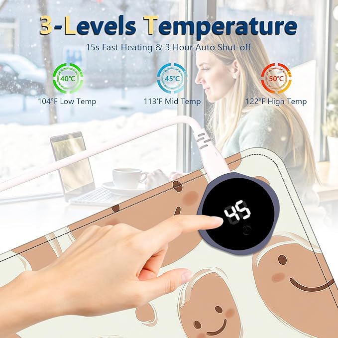 Heated Mouse Pad with 3 Temperature Settings(104°F–122°F)Large 31.5x13 Inch PU Leather Heated Desk MatWaterproof Warming Pad for OfficeGaming &amp Cold Hands ReliefAbstract Geometrical