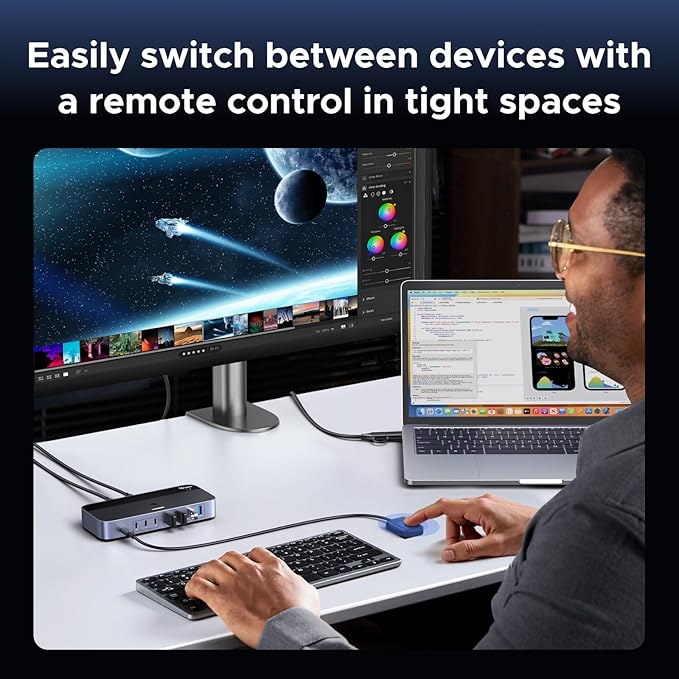 UGREEN 2-in 7-Out USB 3.2 Switch 10 Gbps Switcher for A or C Computers Sharing All Devices(4 A+3 C) Keyboard Mouse Switch with Type C Converter AdapterPower Adapter