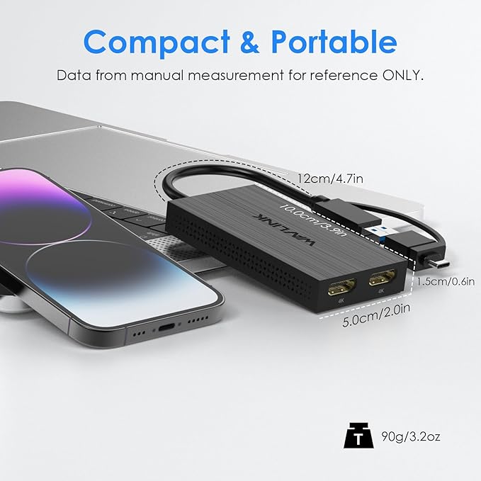 WAVLINK USB 3.0 &amp USB C to Dual HDMI Adapter 4K@60Hz for 2 Monitors DisplayLink USB C HDMI Adapter for Dual Monitor for Mac M1/M2/M3 Windows ChromeOS Ubuntu Android
