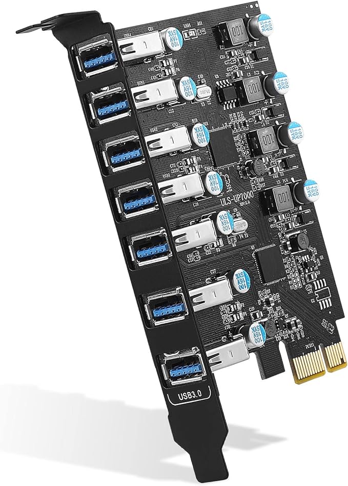 Sinefine PCI-E to USB 3.0 7-Port(7X USB-A) Expansion CardPCI Express USB Add in Card Internal USB3 Hub Converter for Desktop PC Host Card