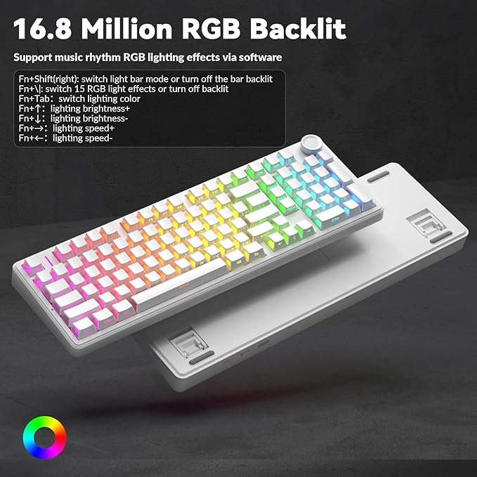 AULA F99 Pro Wireless Mechanical Keyboard-Silent VersionBT5.0/2.4GHz/USB-C Hot Swappable Custom KeyboardGasket StructurePre-lubed Linear Switches RGB Backlit Computer Gaming KeyboardsWhite