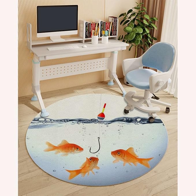 Orange Blue PU Leather Office Chair Mat for Hardwood Floors Fish Goldfish Swimming Under Animal Desk Chair Mat Large Anti-Slip Floor Protector for Home Office Aquarium Diameter 55 in