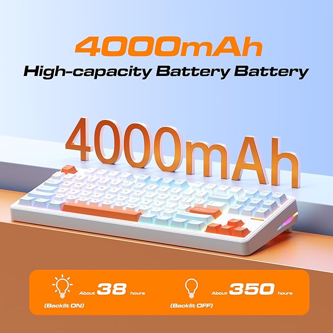Linky 87 Wireless Mechanical KeyboardTri-Mode BT5.0/2.4GHz/USB-C Hot Swappable Custom Keyboard Linear SwitchesRGB Backlit Computer Gaming Keyboards for PC/Tablet/PS/Xbox(Ocean Sunrise)