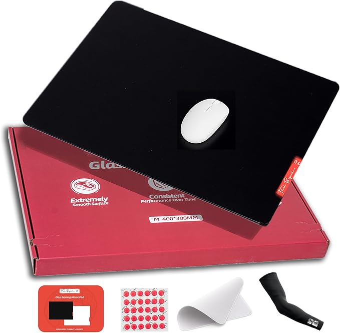 Glass Gaming Mouse Pad - Premium Glass Pad with Anti-Slip Rubber Base - Smooth Precise Tracking Durable Surface for High-Speed Gaming Ideal for FPS Players (Black-50 * 40CM)